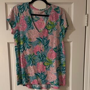 Lilly Pulitzer Floral V-Neck Tee - Pink and Green